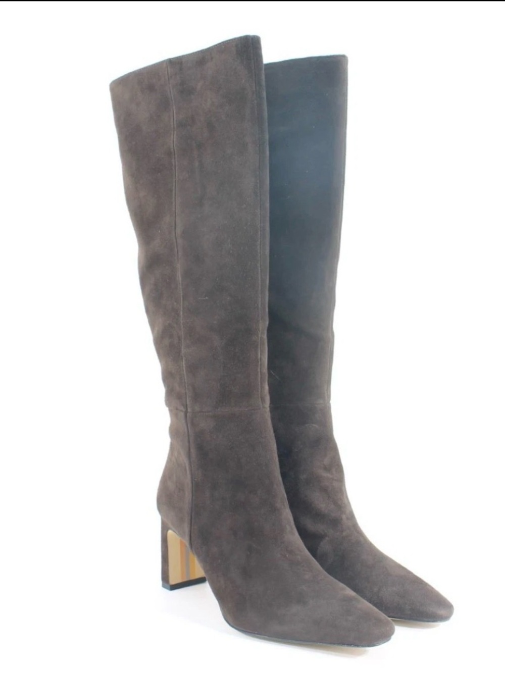 Sam Edelman Dark Brown Suede Knee-High Block Heel Boots - Size 11 Wide Calf
